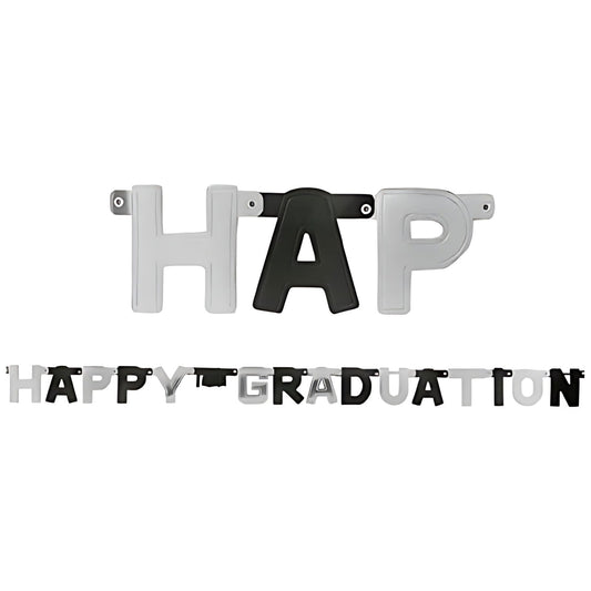 Happy Graduation Letter Banner Black & Silver | Why Not Shop