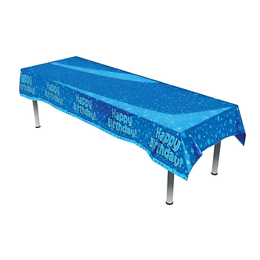 Oaktree Blue Happy Birthday Colourfast Plastic Table Cover 137cm x 2.6m | Merthyr Tydfil | Why Not Shop Online