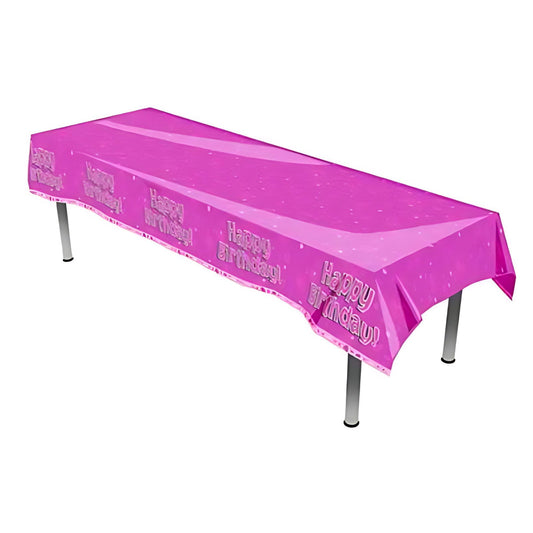 Oaktree Pink Happy Birthday Colourfast Plastic Table Cover 137cm x 2.6m | Merthyr Tydfil | Why Not Shop Online