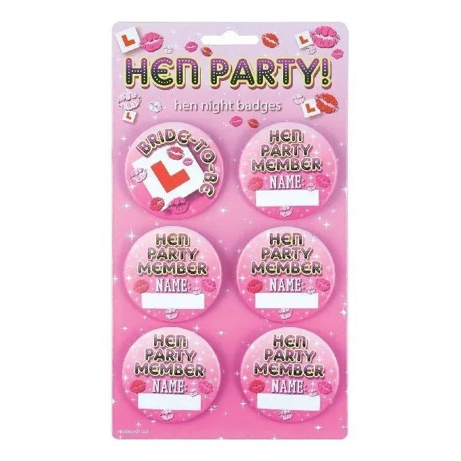 Hen Night Party Bachelorette Badges Pack Of 6 - Why Not Shop