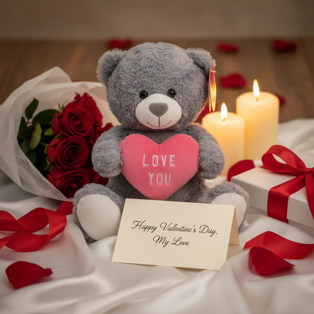 I Love You Heart Grey Bear 25cm - Why Not Shop