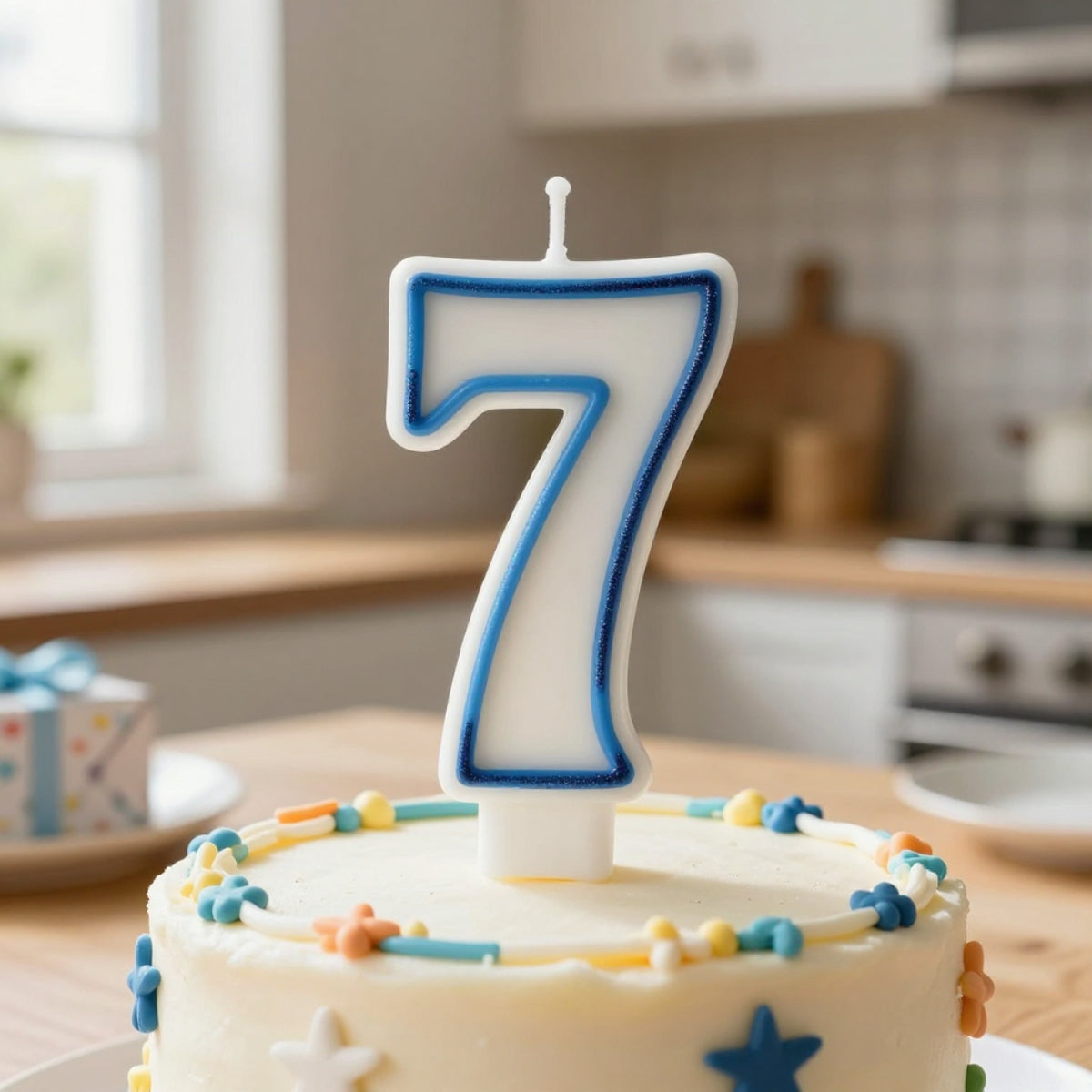 Blue Coloured Number 7 Candle