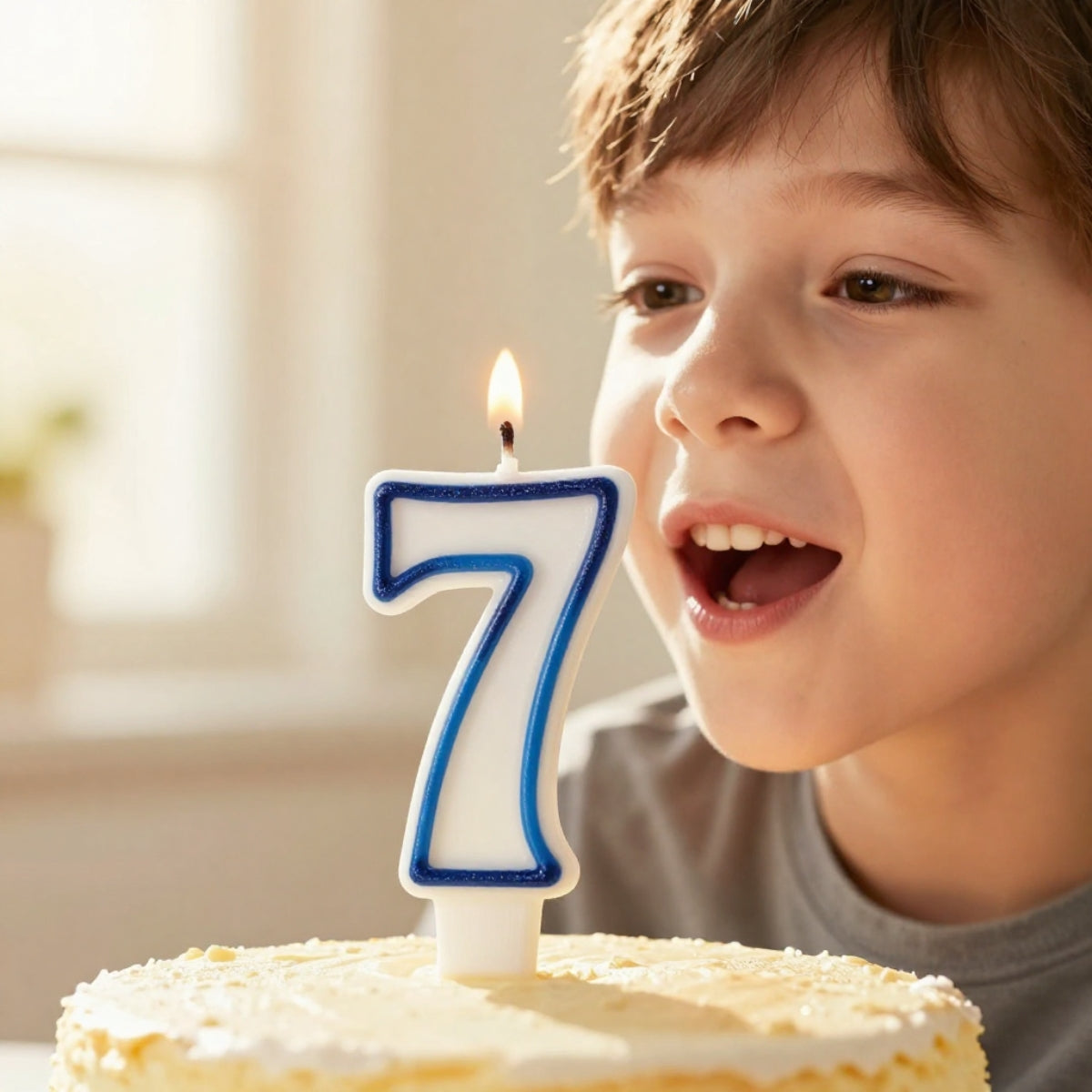 Blue Coloured Number 7 Candle