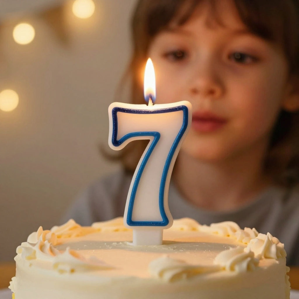 Blue Coloured Number 7 Candle