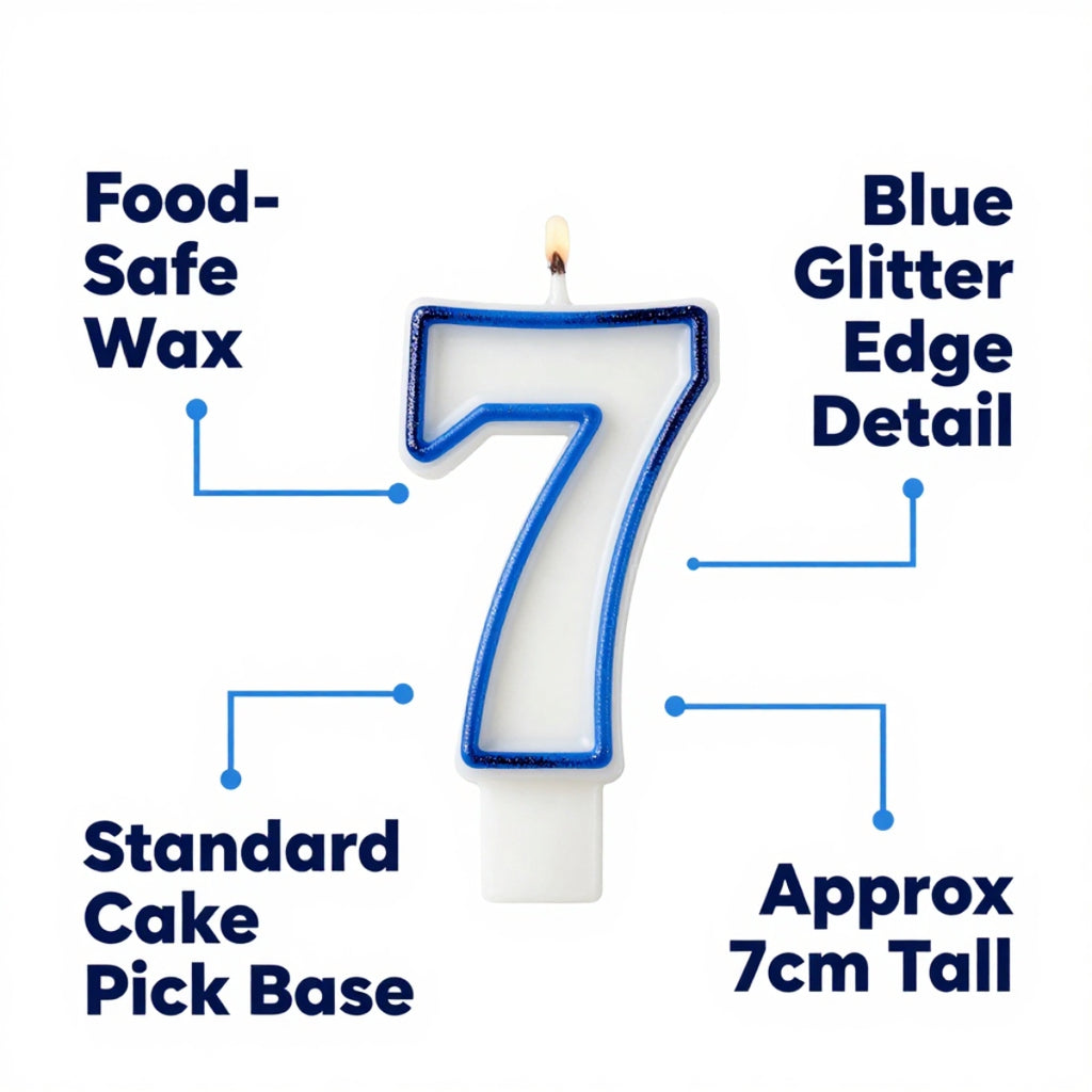 Blue Coloured Number 7 Candle