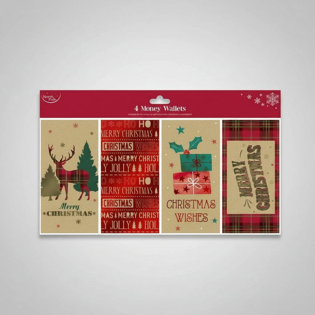 Kraft Traditional Tartan Christmas Money Wallets Pack of 4 | Merthyr Tydfil | Why Not Shop Online