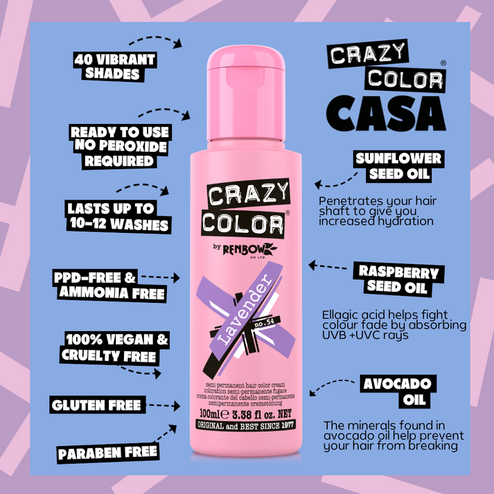 Crazy Color Lavender Semi-Permanent Hair Dye 100ml