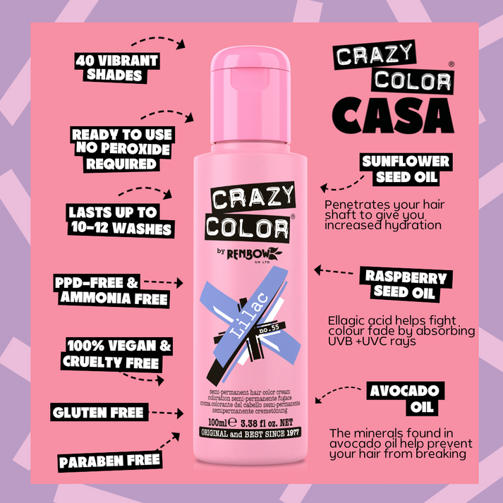 Crazy Color Lilac Semi-Permanent Hair Dye 100ml