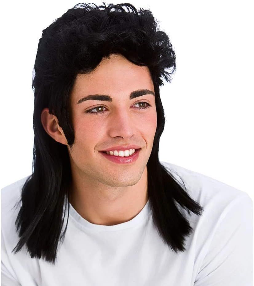 Mens Black 80's Mullet Fancy Dress Wig | Why Not Shop