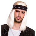 Mens 90's Blonde Rocker Wig with Black and White Bandana