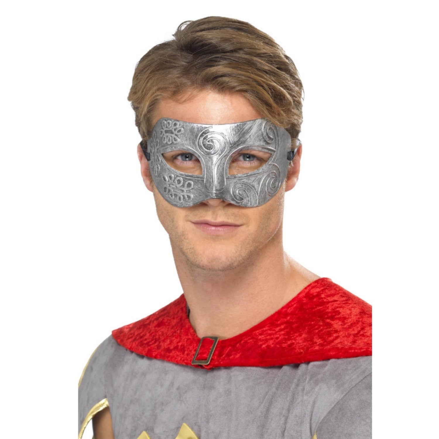 Mens Metallic Warrior Colombina Eye Mask, Silver | Why Not Shop