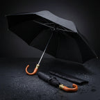 Mens U Shaped Deluxe Umbrella Black With Brown Handle 91 x 57cm - Why Not Shop