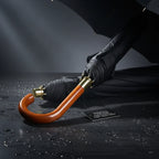 Mens U Shaped Deluxe Umbrella Black With Brown Handle 91 x 57cm - Why Not Shop