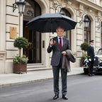 Mens U Shaped Deluxe Umbrella Black With Brown Handle 91 x 57cm - Why Not Shop