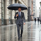 Mens U Shaped Deluxe Umbrella Black With Brown Handle 91 x 57cm - Why Not Shop