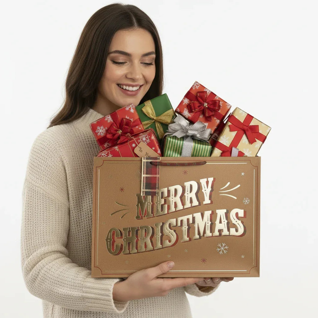 Merry Xmas Brown Kraft XL Shopper - Why Not Shop