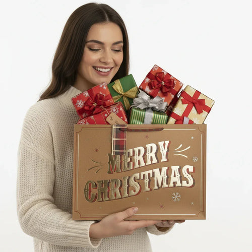 Merry Xmas Brown Kraft XL Shopper - Why Not Shop