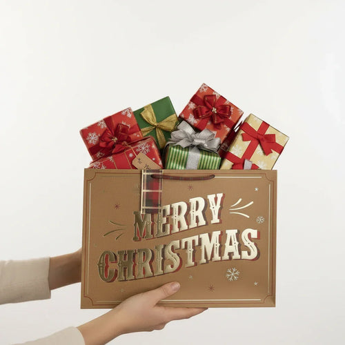 Merry Xmas Brown Kraft XL Shopper - Why Not Shop