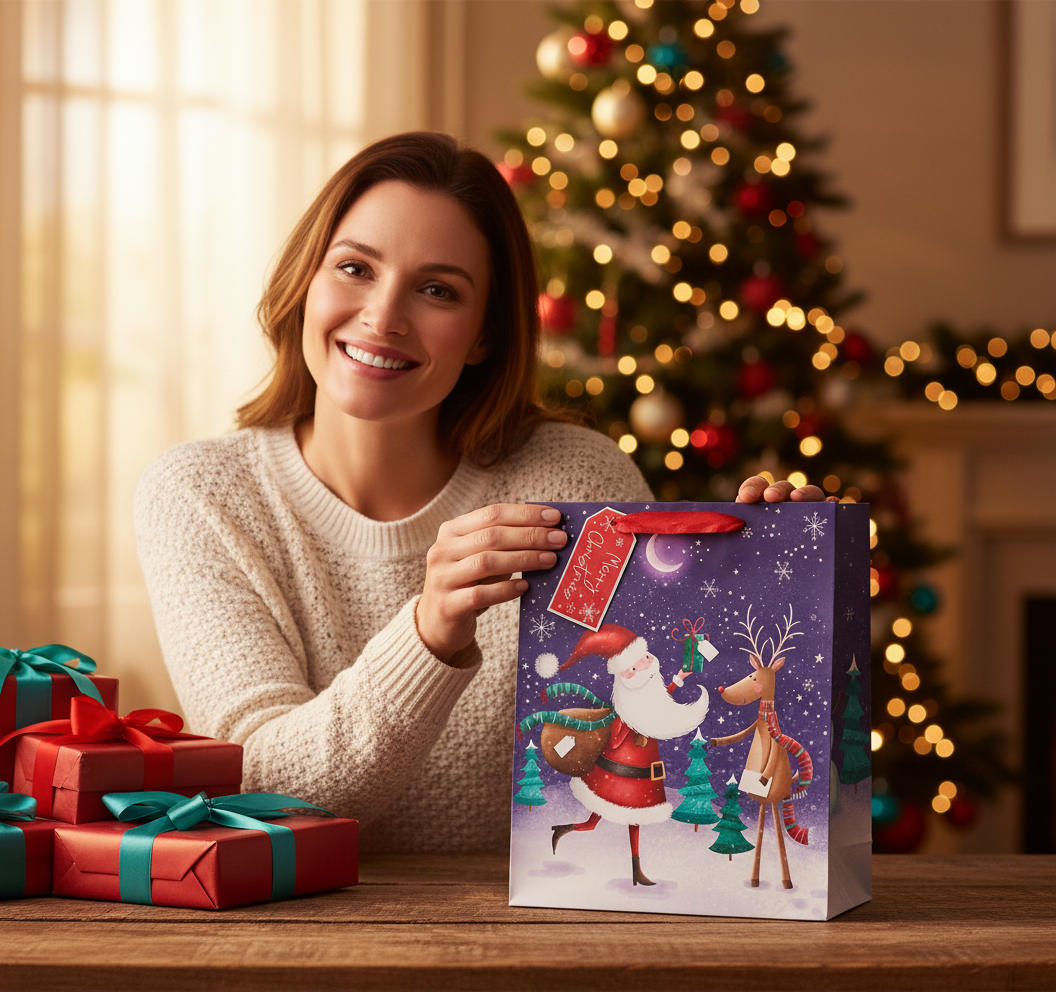 Santa & Rudolph Large Christmas Gift Bags 26.5cm x 33cm | Merthyr Tydfil | Why Not Shop Online