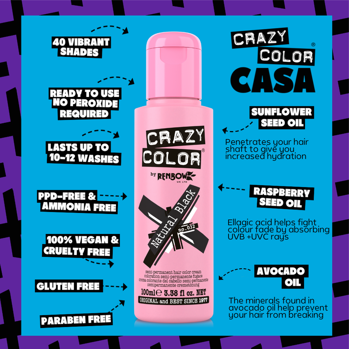 Crazy Color Natural Black Semi-Permanent Hair Dye 100ml