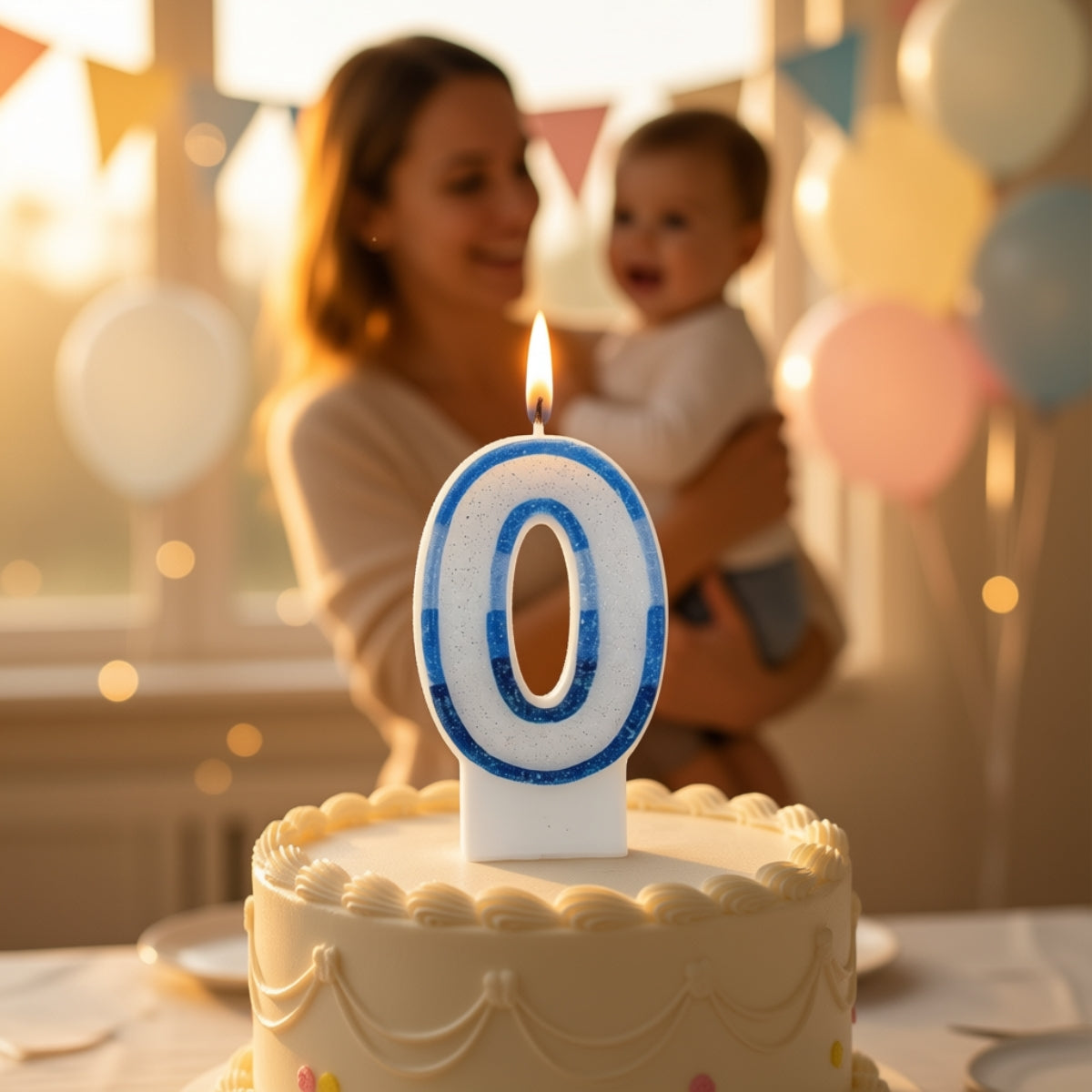 Blue Coloured Number 0 Candle