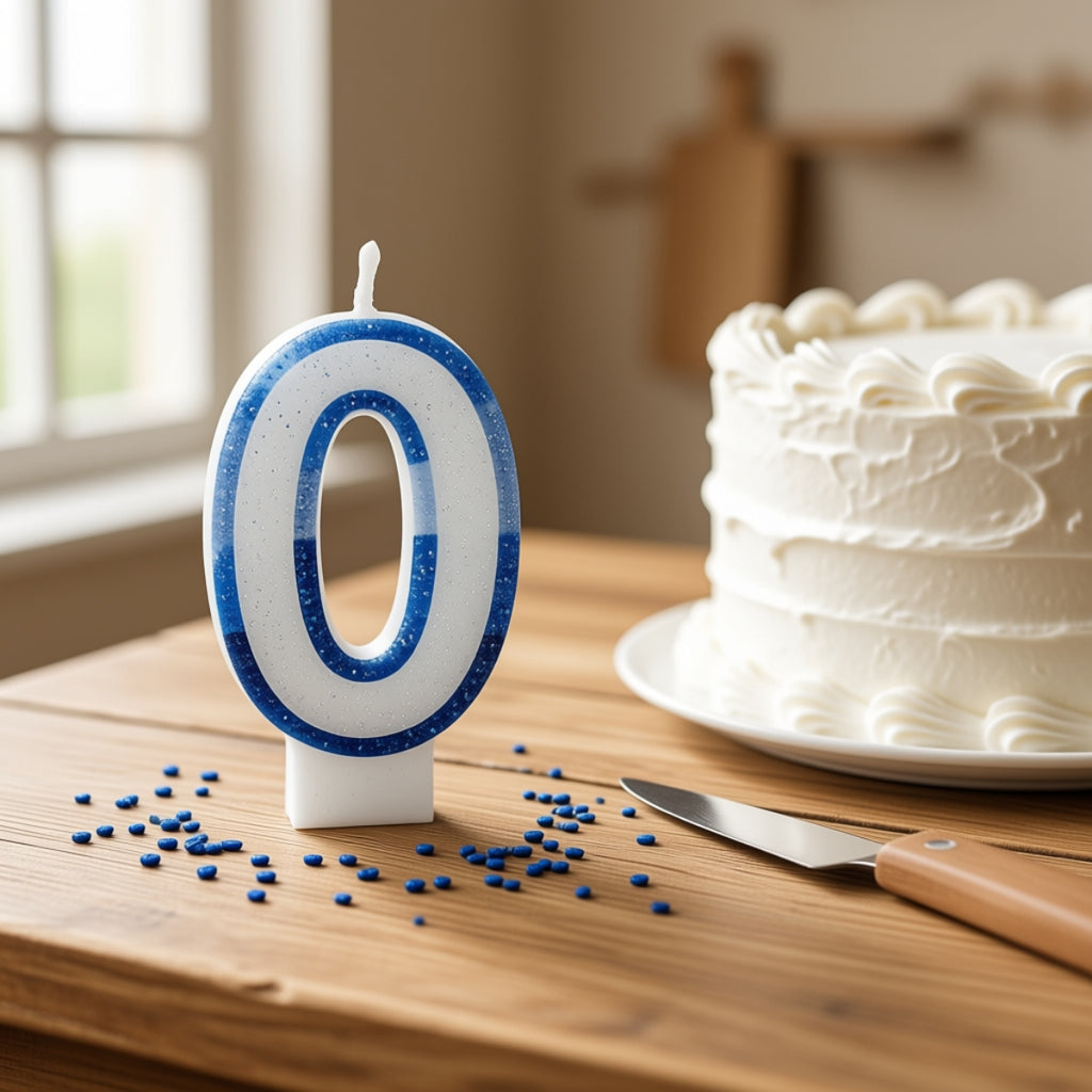 Blue Coloured Number 0 Candle