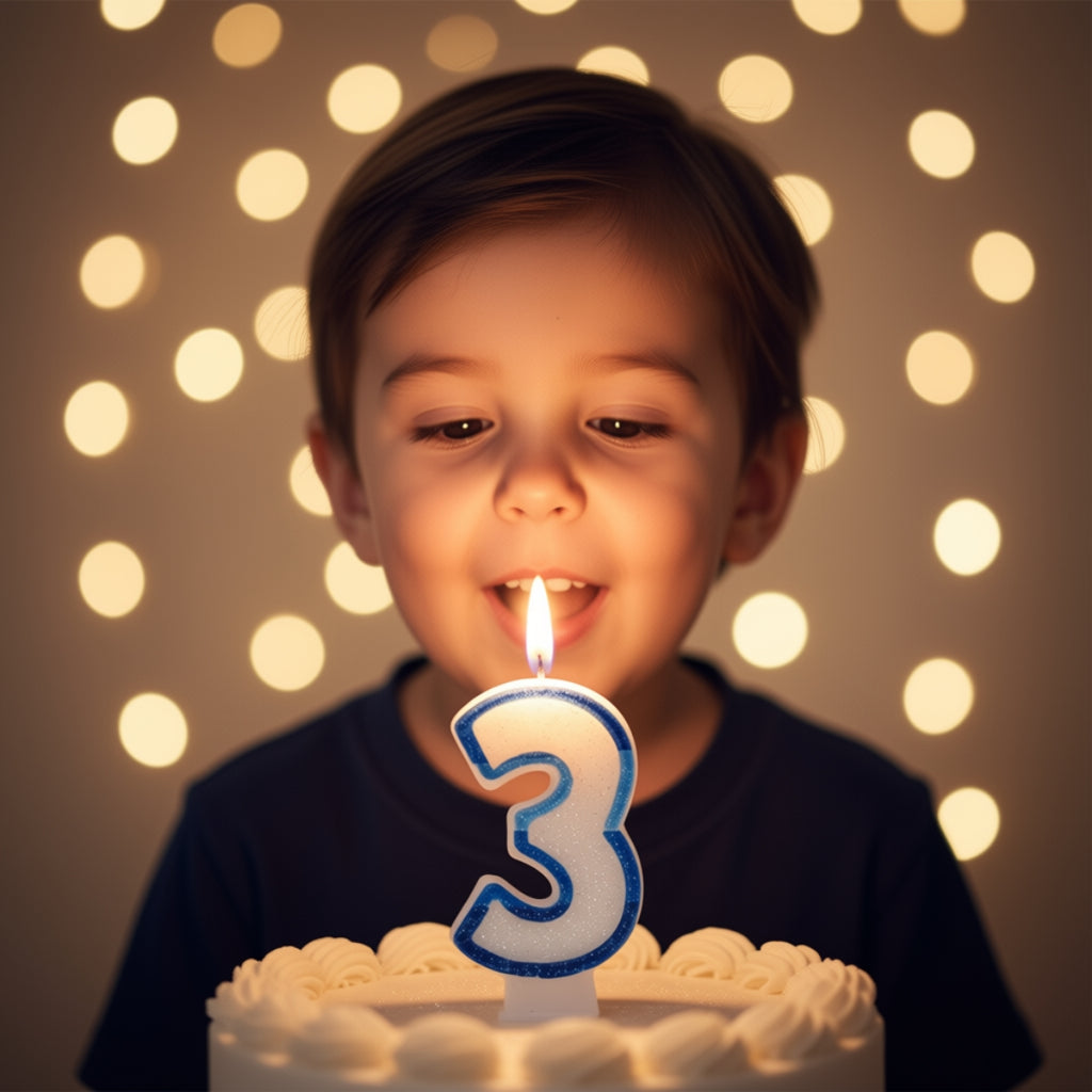 Blue Coloured Number 3 Candle