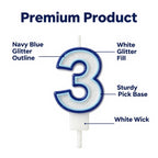 Blue Coloured Number 3 Candle