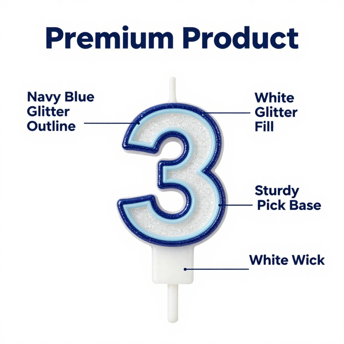 Blue Coloured Number 3 Candle