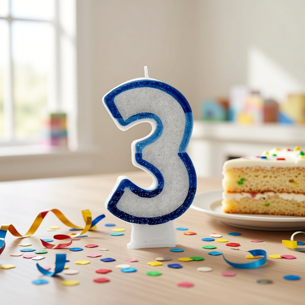 Blue Coloured Number 3 Candle