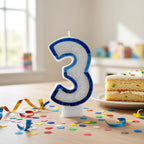 Blue Coloured Number 3 Candle