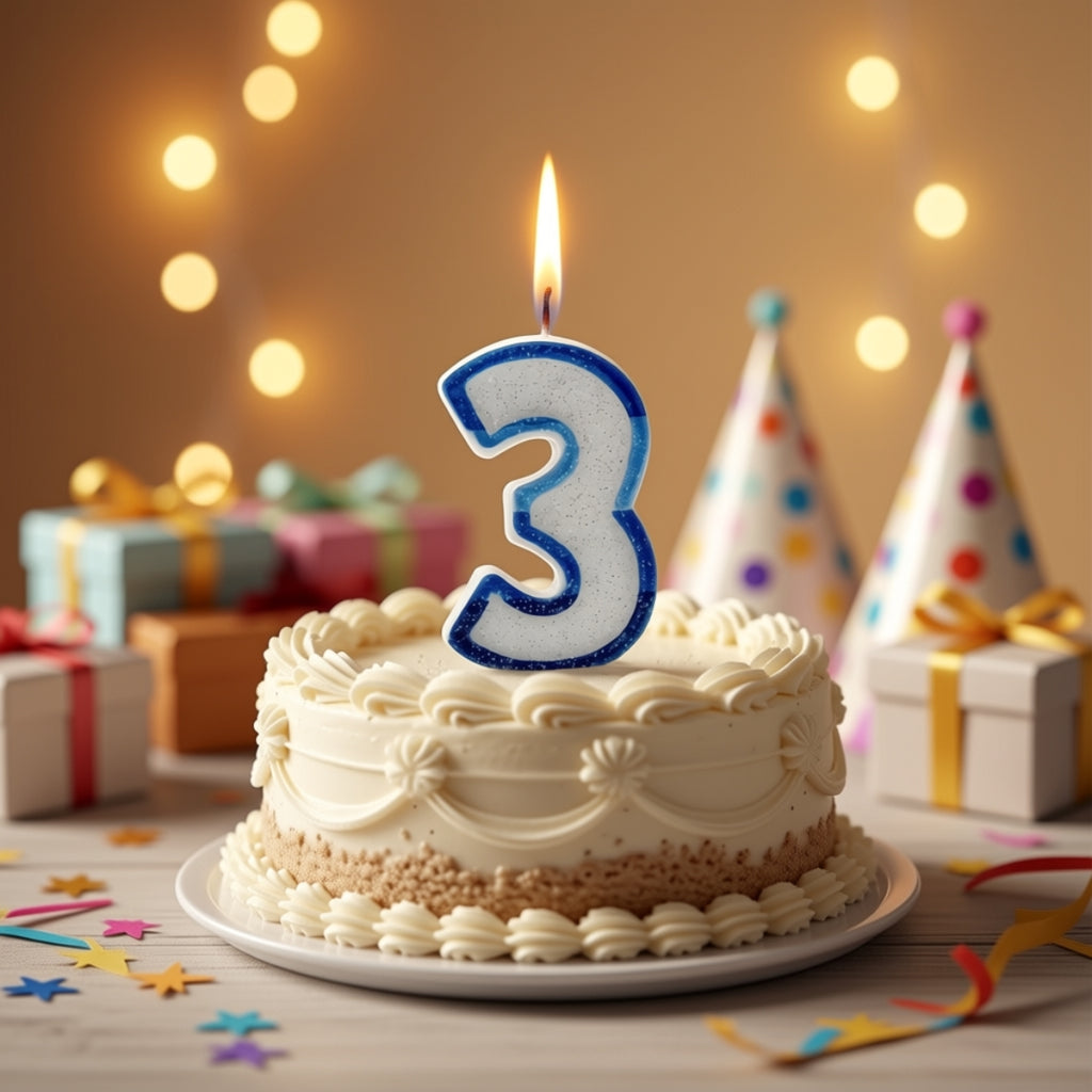 Blue Coloured Number 3 Candle