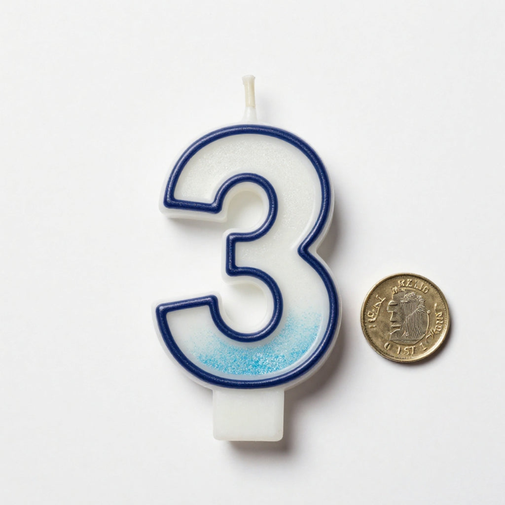 Blue Coloured Number 3 Candle