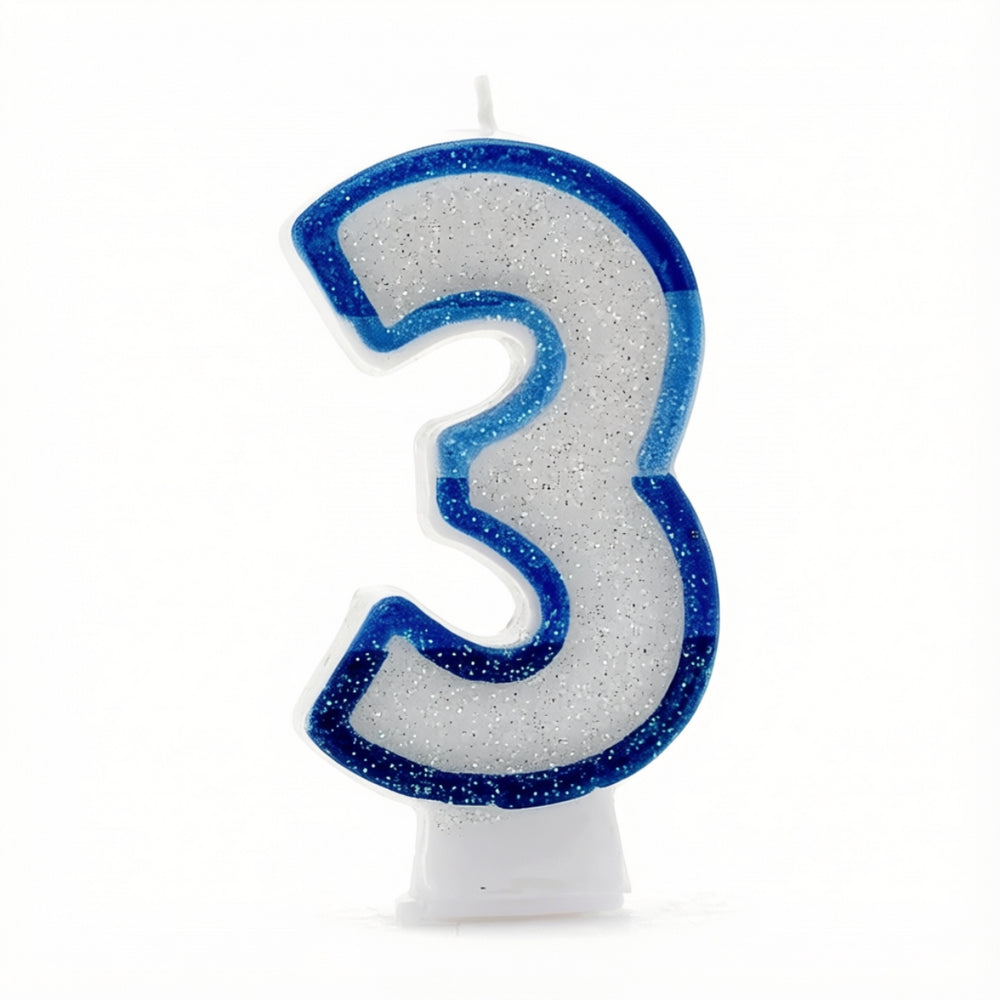 Blue Coloured Number 3 Candle