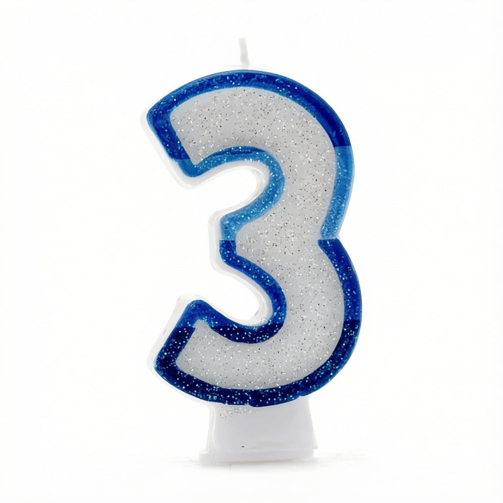 Blue Coloured Number 3 Candle
