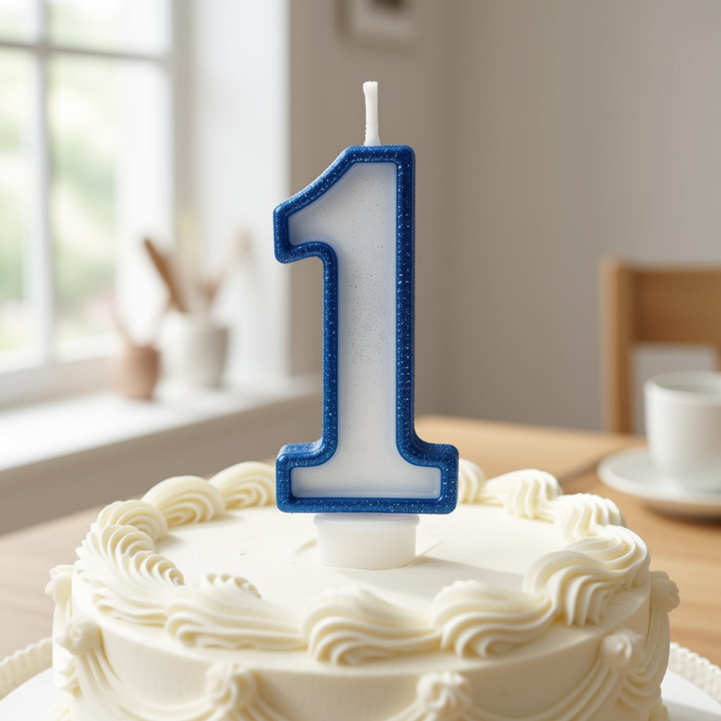 Blue Coloured Number 1 Candle