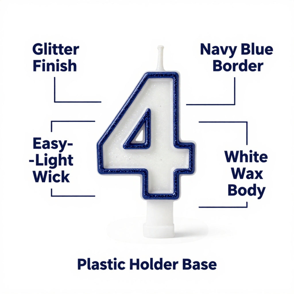 Blue Coloured Number 4 Candle
