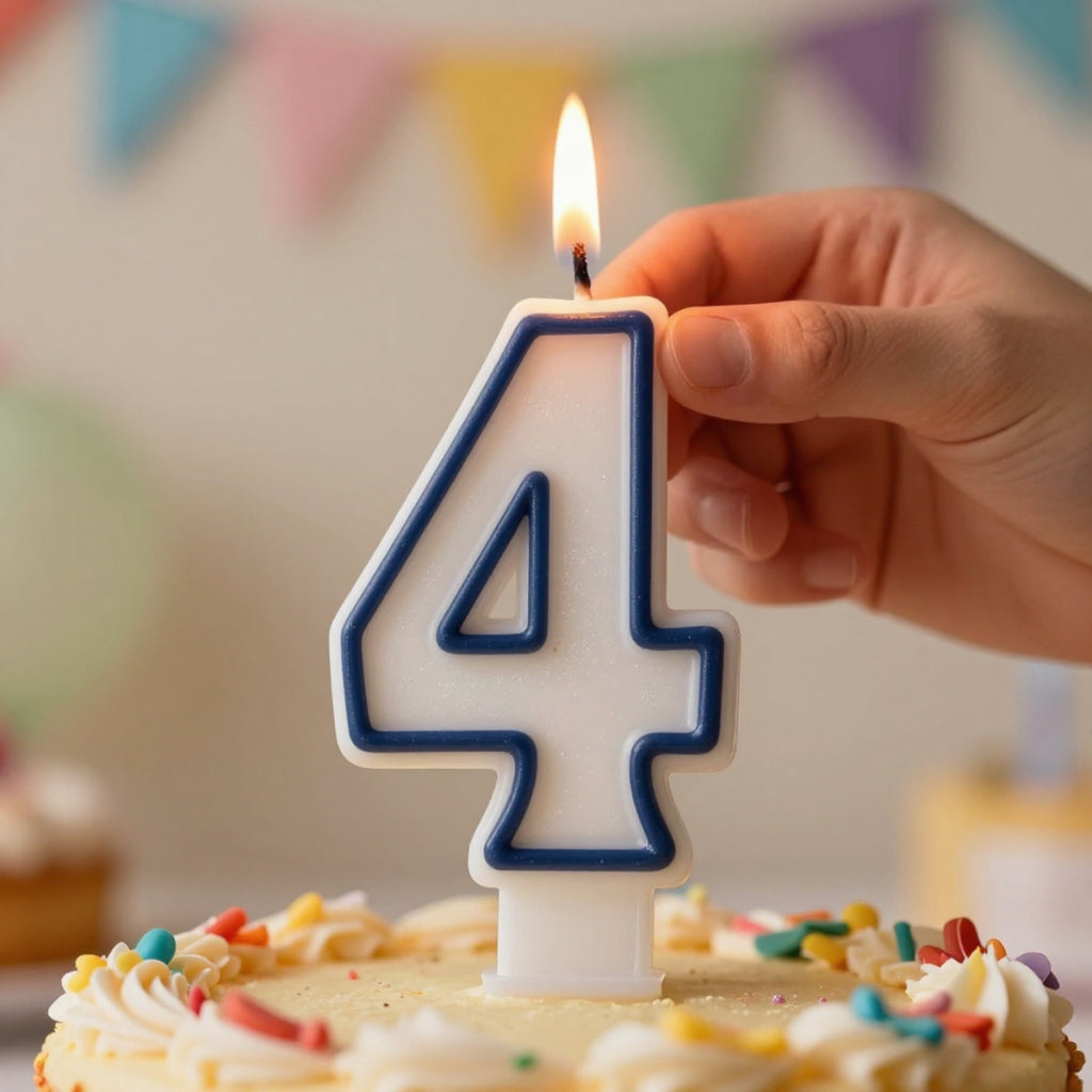 Blue Coloured Number 4 Candle