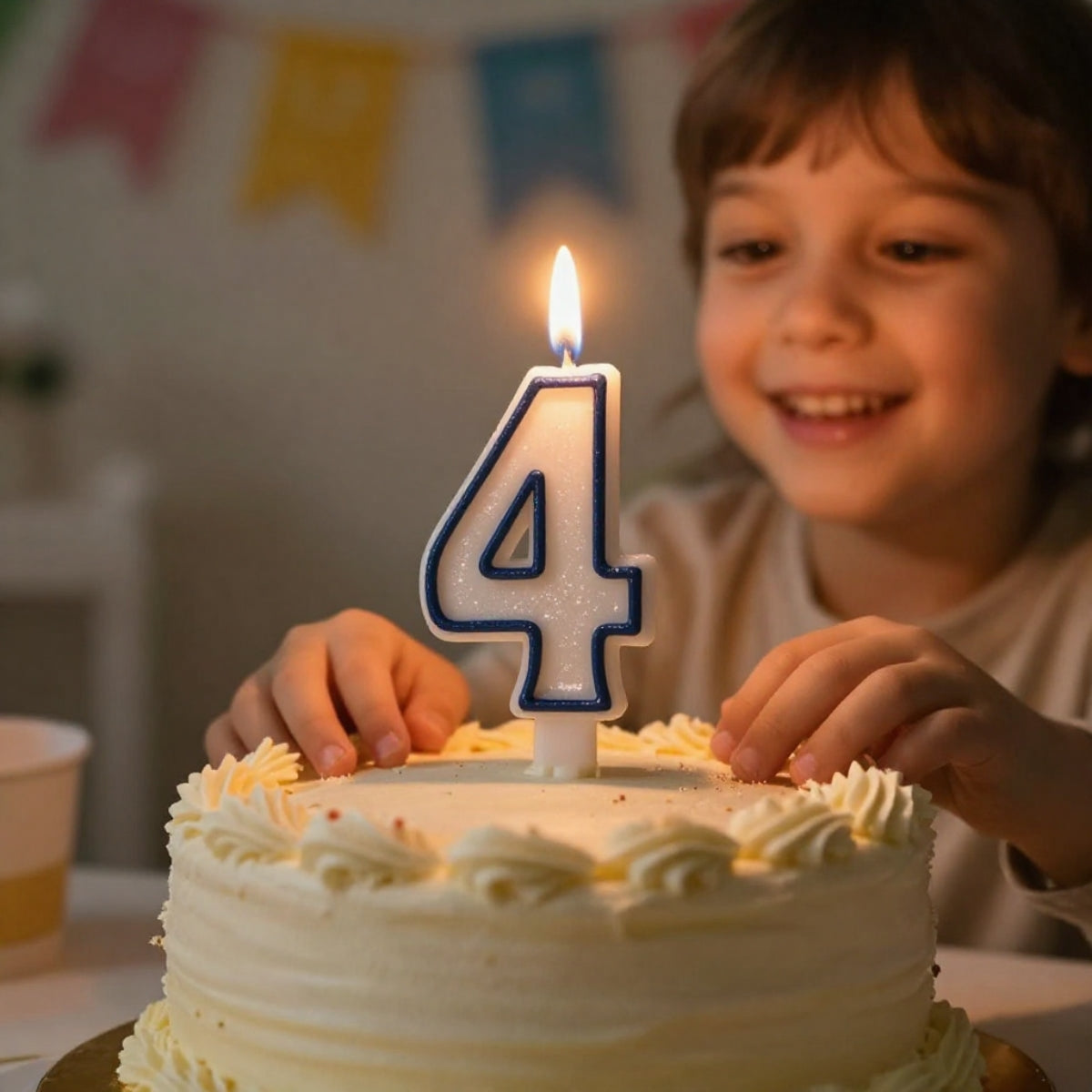 Blue Coloured Number 4 Candle
