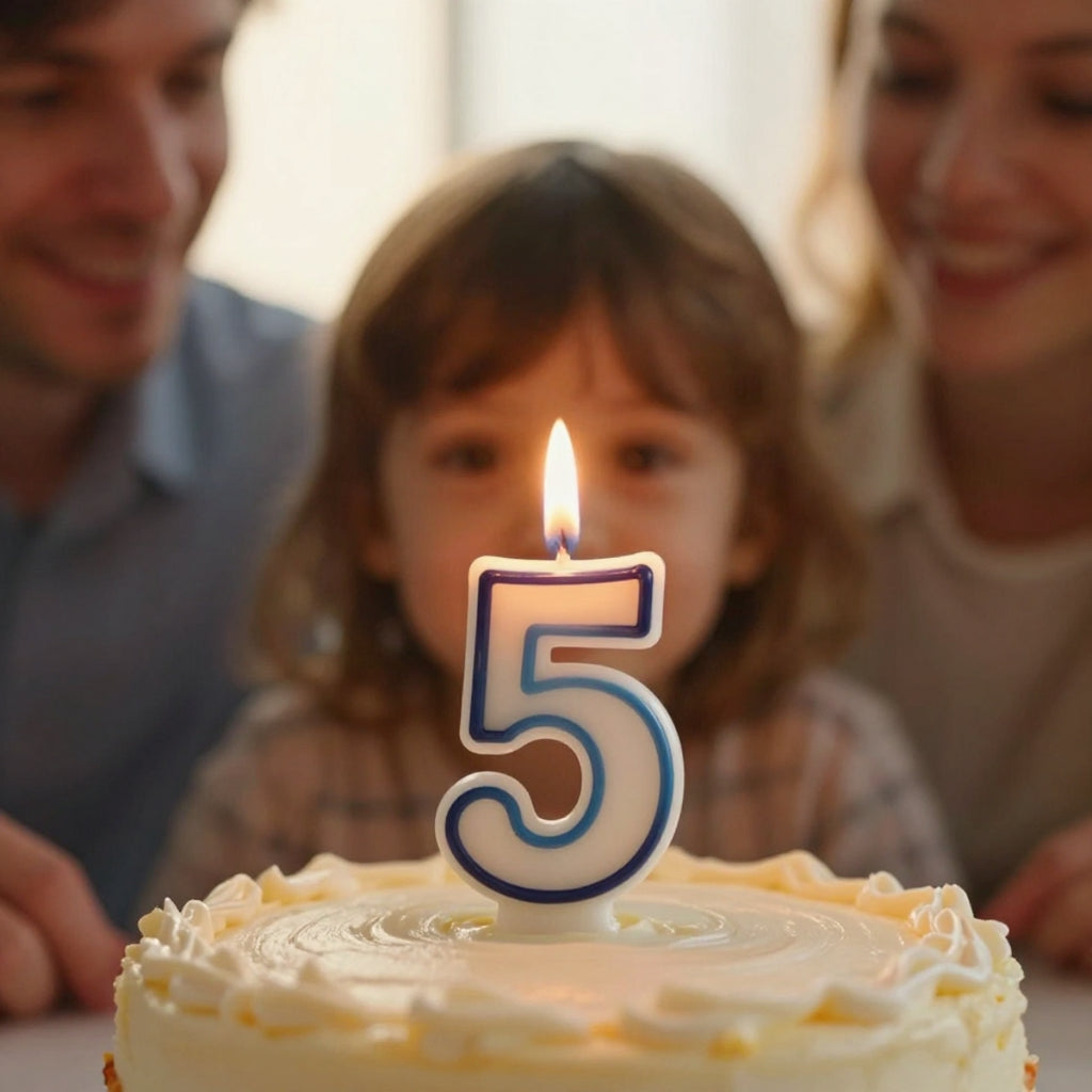 Blue Coloured Number 5 Candle