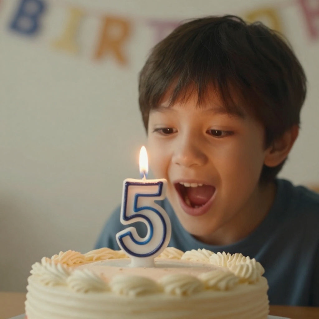 Blue Coloured Number 5 Candle
