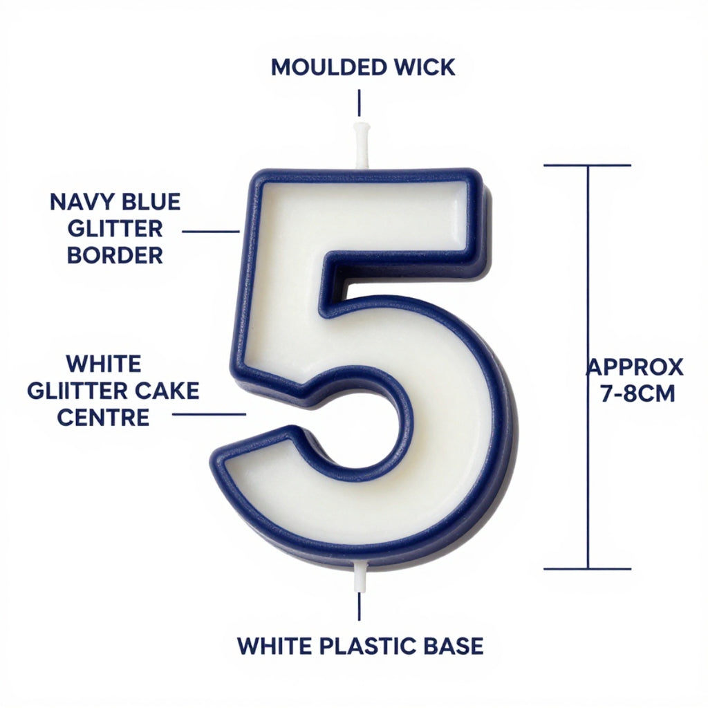 Blue Coloured Number 5 Candle