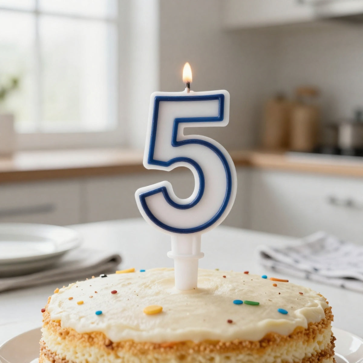 Blue Coloured Number 5 Candle