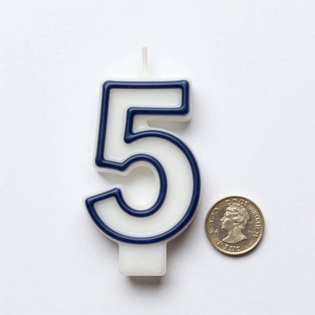 Blue Coloured Number 5 Candle