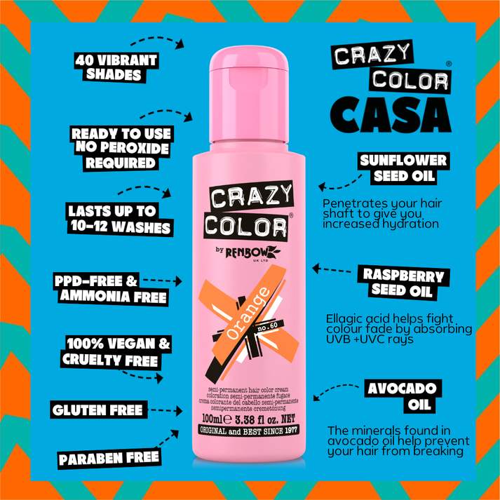 Crazy Color Orange Semi-Permanent Hair Dye 100ml