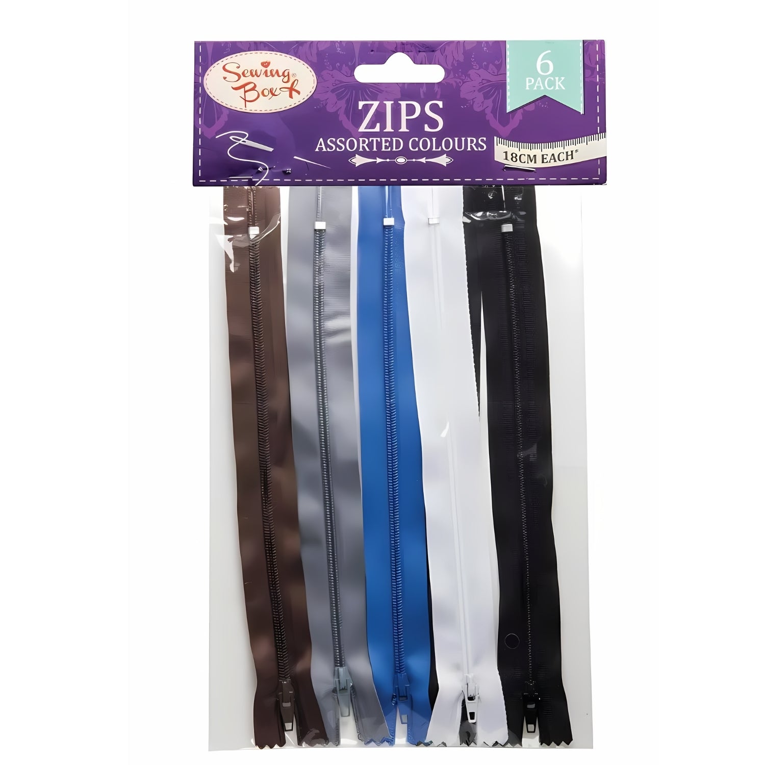 Pack of 6 Assorted Colour Zips 18cm | Why Not Shop