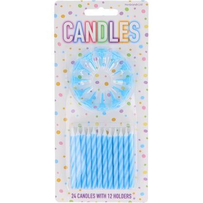 Party Candles 24 With 12 Holders 6cm - Blue | Merthyr Tydfil | Why Not Shop Online
