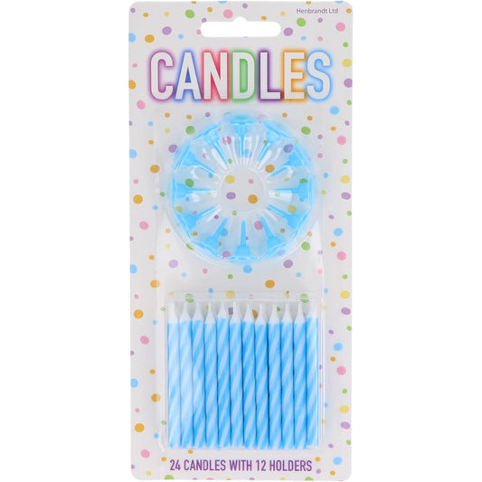 Party Candles 24 With 12 Holders 6cm - Blue | Merthyr Tydfil | Why Not Shop Online