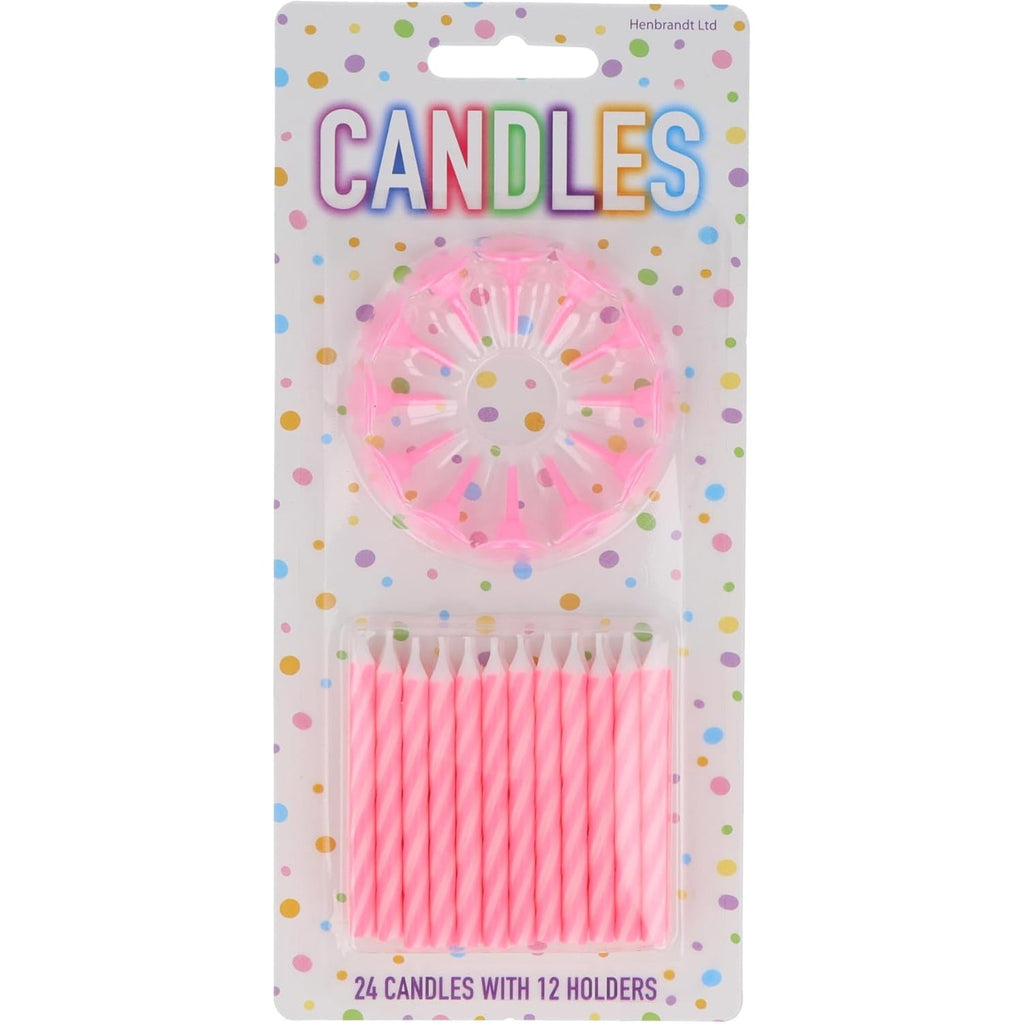 Party Candles 24 With 12 Holders 6cm - Pink | Merthyr Tydfil | Why Not Shop Online