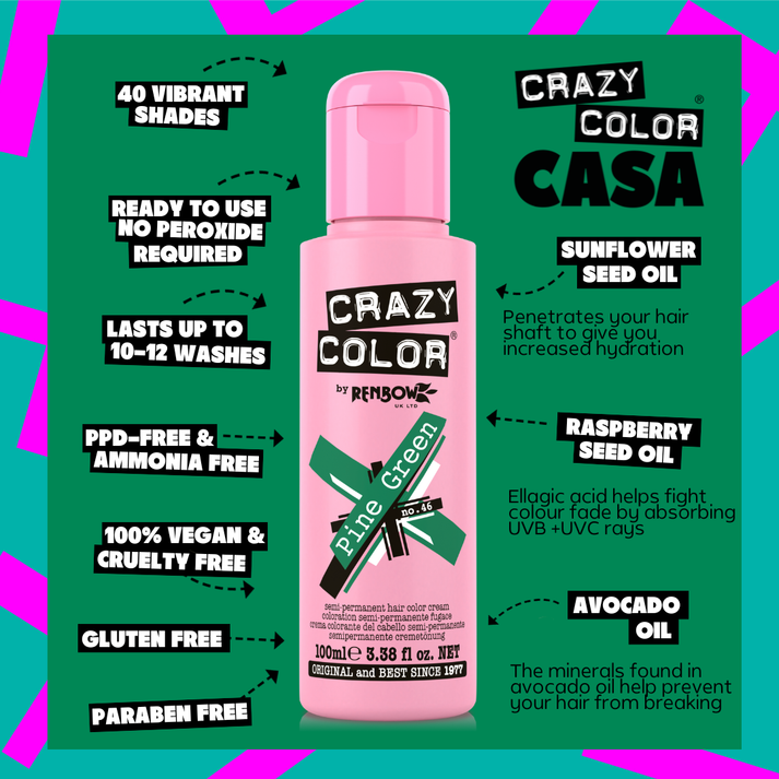 Crazy Color Pine Green Semi-Permanent Hair Dye 100ml